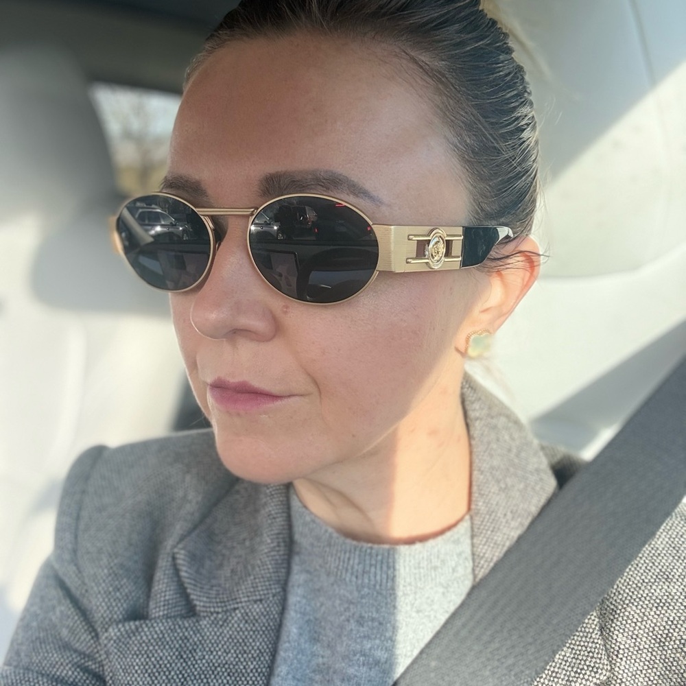 Versace Black and Gold Oval Sunglasses